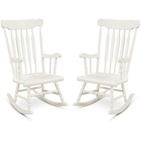 Rocking Chair with Solid Wooden Frame for Garden and Patio (Color: White)